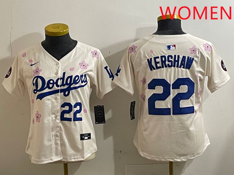 Women Los Angeles Dodgers #22 Kershaw Cream Sakura Edition 2025 Nike MLB Jersey style 3->women mlb jersey->Women Jersey